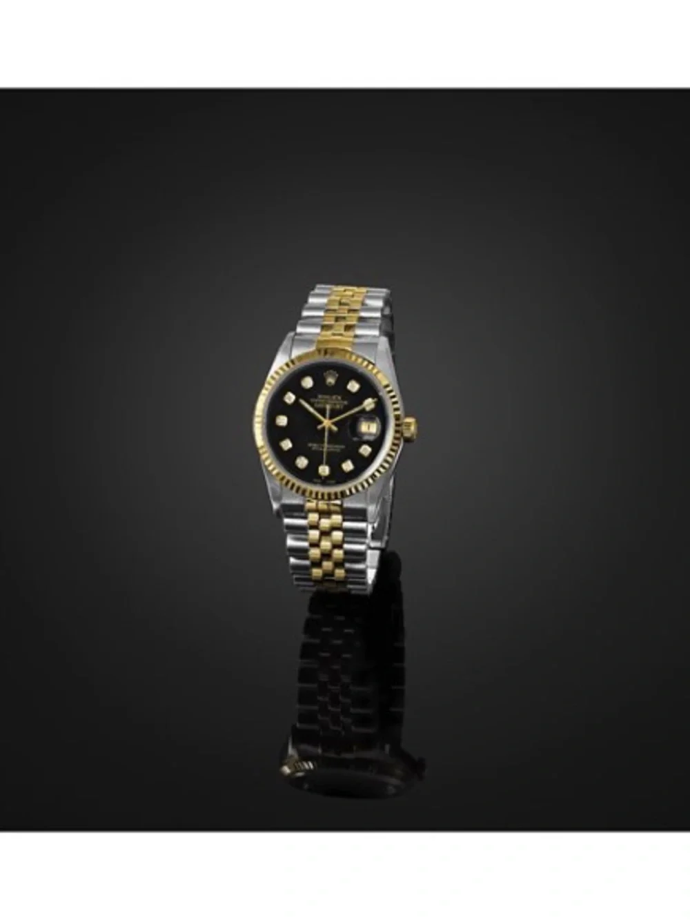 Pre-Owned Rolex Two-Tone Gold and Silver Watch with Black Dial